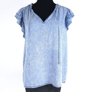 Jane + Delancy Tiered Distressed Flutter Sleeve Lyocel top Medium